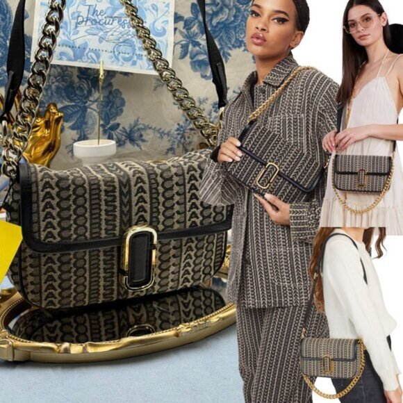 🆕 MARC JACOBS 🧿 NWT The Monogram J Marc Chain Satchel Shoulder Bag, Navy - Picture 1 of 15